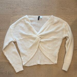 Divided Cream Twist Front V-Neck Sweater
